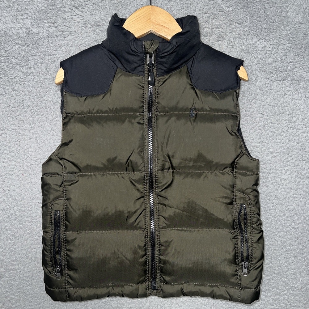 VTG Polo Ralph Lauren Puffer Vest Youth Sz 4T Olive Green Hunter Full‎ Zip Quilt